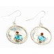 Certified Authentic Handmade Navajo .925 Sterling Silver Dangle Native American Earrings Natural Turquoise Coral 18080-1