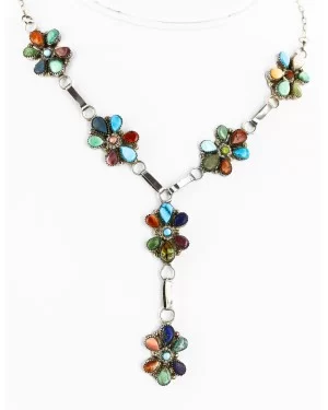 Petit Point Handmade Zuni .925 Sterling Silver Multicolor Stones and Turquoise Native American Necklace 15903 Petit Point Handmade Zuni .925 Sterling Silver Multicolor Stones and Turquoise Native American Necklace 15903