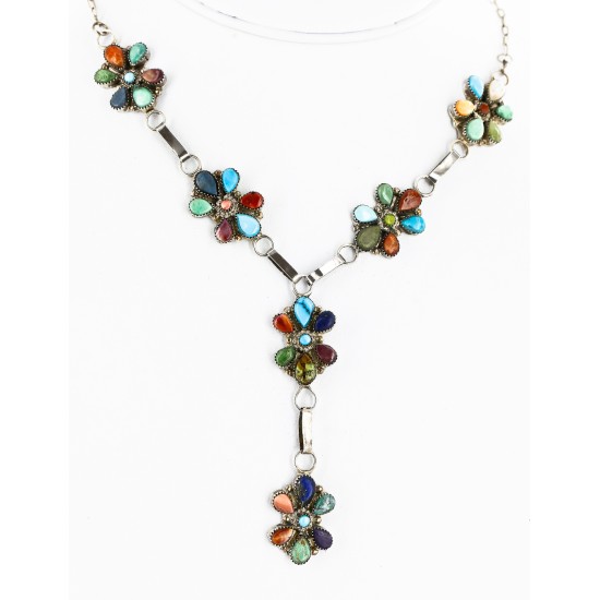Petit Point Handmade Zuni .925 Sterling Silver Multicolor Stones and Turquoise Native American Necklace 15903 Petit Point Handmade Zuni .925 Sterling Silver Multicolor Stones and Turquoise Native American Necklace 15903
