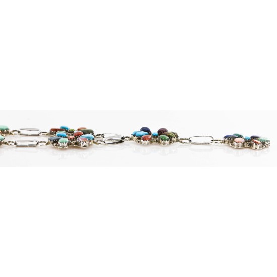 Petit Point Handmade Zuni .925 Sterling Silver Multicolor Stones and Turquoise Native American Necklace 15903 Petit Point Handmade Zuni .925 Sterling Silver Multicolor Stones and Turquoise Native American Necklace 15903