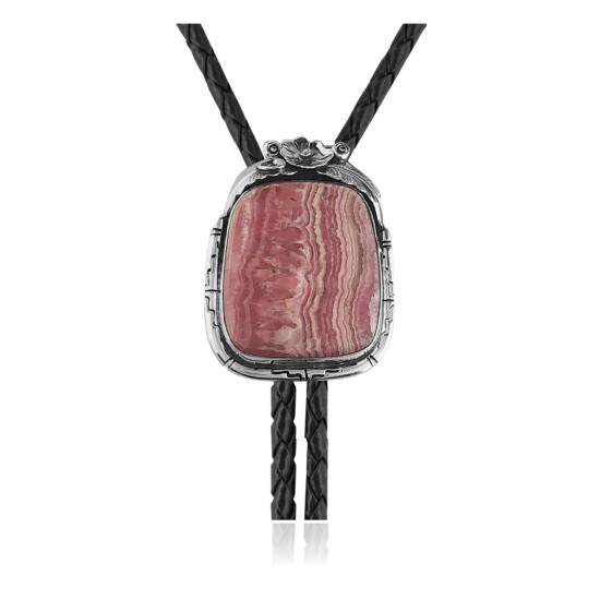 Flower .925 Sterling Silver Certified Authentic Handmade Navajo Native American Rhodochrosite Bolo Tie 34296 Flower .925 Sterling Silver Certified Authentic Handmade Navajo Native American Rhodochrosite Bolo Tie 34296