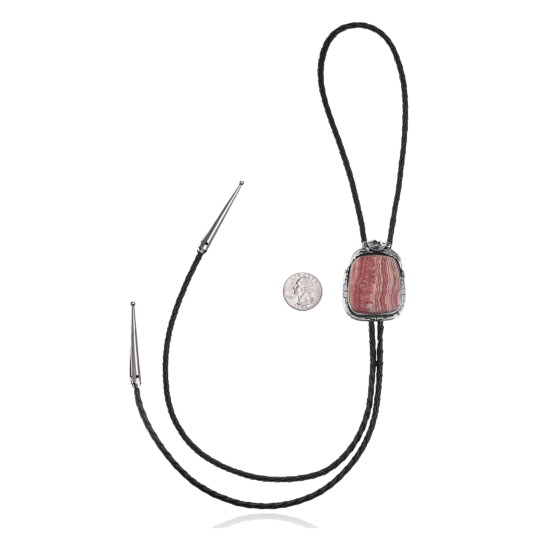 Flower .925 Sterling Silver Certified Authentic Handmade Navajo Native American Rhodochrosite Bolo Tie 34296 Flower .925 Sterling Silver Certified Authentic Handmade Navajo Native American Rhodochrosite Bolo Tie 34296
