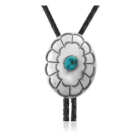 Sun .925 Sterling Silver Certified Authentic Handmade Navajo Native American Natural Turquoise Bolo Tie 34297 All Products NB180620190714 34297 (by LomaSiiva)