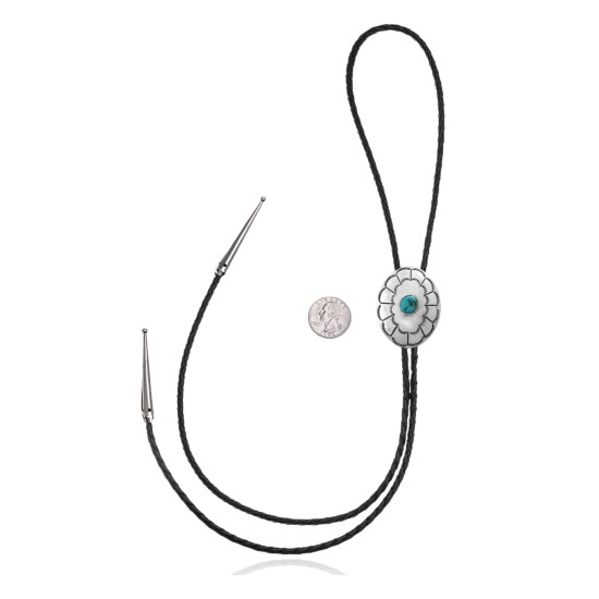 Sun .925 Sterling Silver Certified Authentic Handmade Navajo Native American Natural Turquoise Bolo Tie 34297 All Products NB180620190714 34297 (by LomaSiiva)