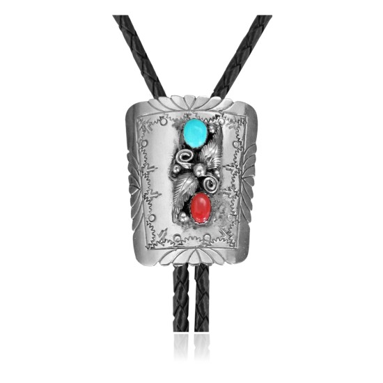 Feather .925 Sterling Silver Certified Authentic Handmade Navajo Native American Natural Turquoise Bolo Tie 34302 All Products NB180620190716 34302 (by LomaSiiva)