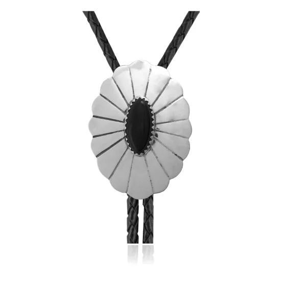 Sun .925 Sterling Silver Certified Authentic Handmade Navajo Native American Black Onyx Bolo Tie 34304 Sun .925 Sterling Silver Certified Authentic Handmade Navajo Native American Black Onyx Bolo Tie 34304