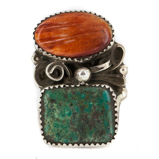 Handmade Certified Authentic Navajo .925 Sterling Silver Natural Turquoise Spiny Oyster Native American Ring 18298
