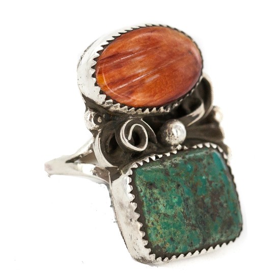 Handmade Certified Authentic Navajo .925 Sterling Silver Natural Turquoise Spiny Oyster Native American Ring 18298