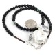 .925 Sterling Silver Certified Authentic Navajo Natural White Buffalo Black Onyx Native American Necklace 18301-15786