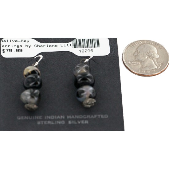 .925 Sterling Silver Hooks Certified Authentic Navajo Natural Agate Native American Dangle Earrings  18296 All Products NB160602225012 18296 (by LomaSiiva)