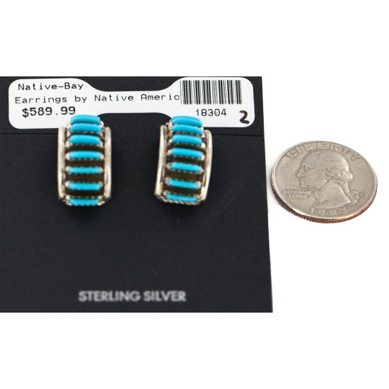 .925 Sterling Silver Certified Authentic Zuni Signed Natural Turquoise Native American Stud Earrings 18304-2 All Products NB160602230837 18304-2 (by LomaSiiva)