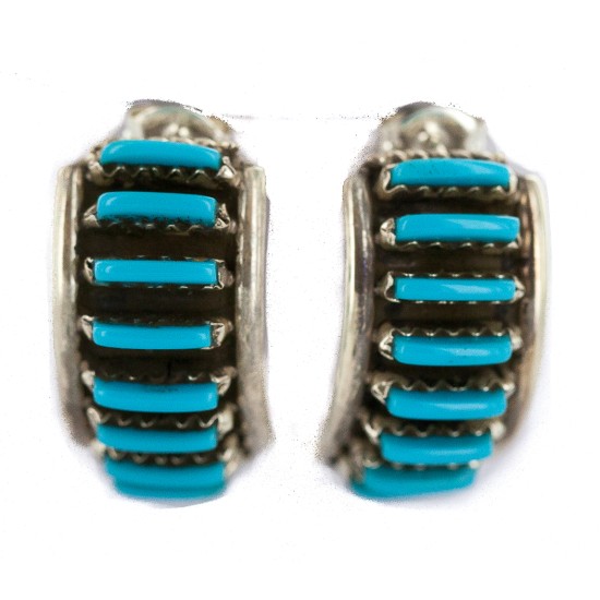 .925 Sterling Silver Certified Authentic Zuni Signed Natural Turquoise Native American Stud Earrings 18304-2 All Products NB160602230837 18304-2 (by LomaSiiva)