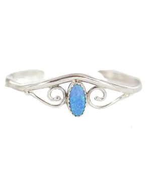 Handmade Certified Authentic Navajo .925 Sterling Silver Blue Opal Native American Baby Bracelet 13186-2 Handmade Certified Authentic Navajo .925 Sterling Silver Blue Opal Native American Baby Bracelet 13186-2
