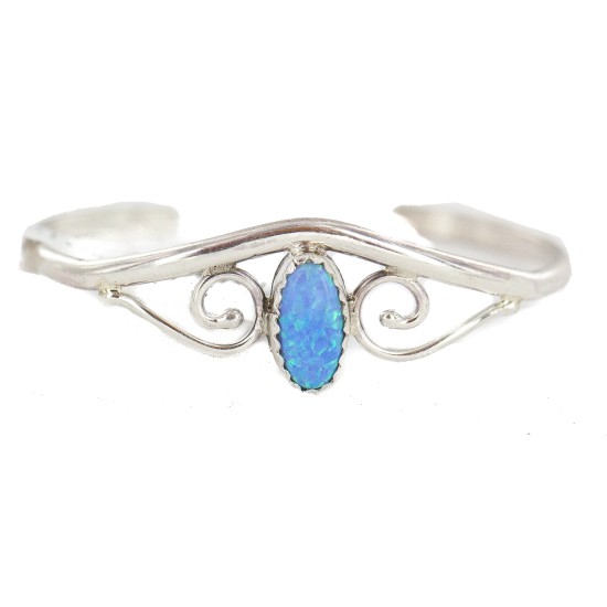 Handmade Certified Authentic Navajo .925 Sterling Silver Blue Opal Native American Baby Bracelet 13186-2 All Products NB160602223116 13186-2 (by LomaSiiva)