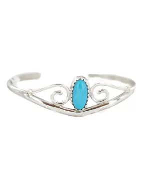 Handmade Certified Authentic Navajo .925 Sterling Silver Natural Turquoise Native American Baby Bracelet 13186-1 Handmade Certified Authentic Navajo .925 Sterling Silver Natural Turquoise Native American Baby Bracelet 13186-1