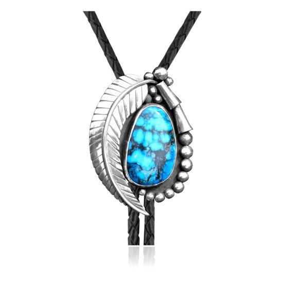 Feather .925 Sterling Silver Certified Authentic Handmade Navajo Native American Natural Turquoise Bolo Tie 34311 All Products NB180620190723 34311 (by LomaSiiva)