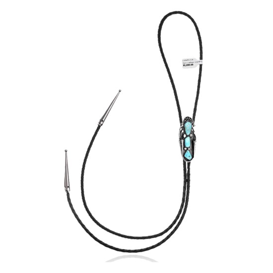 Wave .925 Sterling Silver Certified Authentic Handmade Navajo Native American Natural Turquoise Bolo Tie 34312 All Products NB180620190724 34312 (by LomaSiiva)