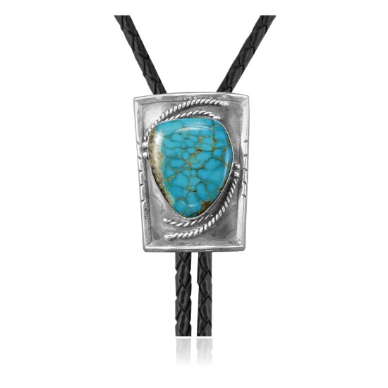 Square .925 Sterling Silver Certified Authentic Handmade Navajo Native American Natural Turquoise Bolo Tie 34314 All Products NB180620190726 34314 (by LomaSiiva)