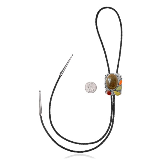 Multicolor .925 Sterling Silver Certified Authentic Handmade Navajo Native American Natural Turquoise Spiny Oyster Bolo Tie 34315 All Products NB180620190727 34315 (by LomaSiiva)