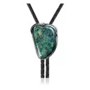 Flower Leaf .925 Sterling Silver Certified Authentic Handmade Navajo Native American Natural Turquoise Bolo Tie 34316