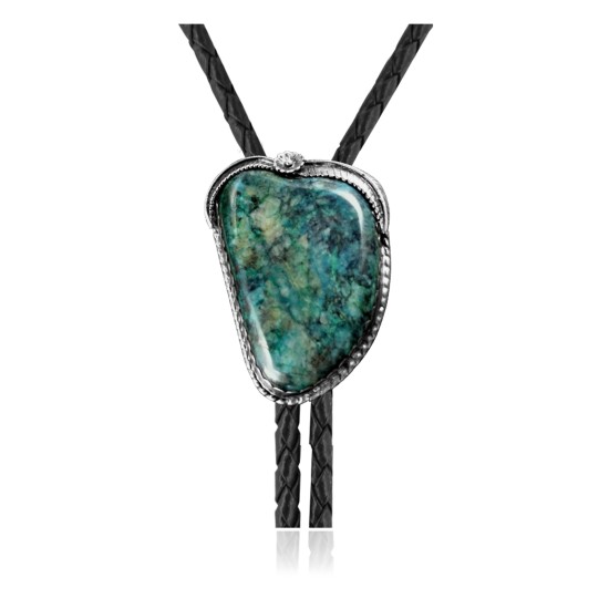 Flower Leaf .925 Sterling Silver Certified Authentic Handmade Navajo Native American Natural Turquoise Bolo Tie 34316 All Products NB180620190728 34316 (by LomaSiiva)
