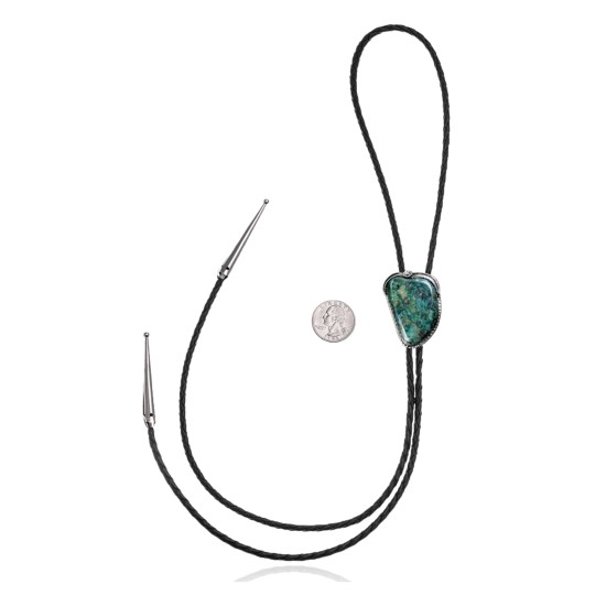 Flower Leaf .925 Sterling Silver Certified Authentic Handmade Navajo Native American Natural Turquoise Bolo Tie 34316 All Products NB180620190728 34316 (by LomaSiiva)