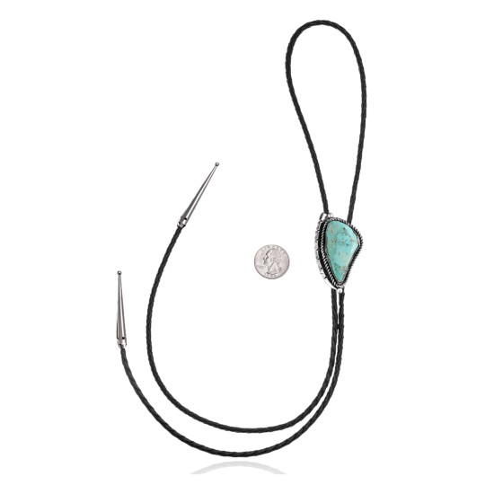 Swirl .925 Sterling Silver Certified Authentic Handmade Navajo Native American Natural Turquoise Bolo Tie 34319 All Products NB180620190730 34319 (by LomaSiiva)