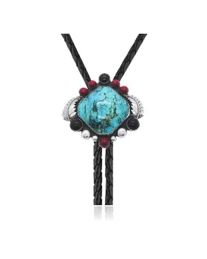 Feather .925 Sterling Silver Certified Authentic Handmade Navajo Native American Natural Turquoise Coral Black Onyx Bolo Tie 34320 Feather .925 Sterling Silver Certified Authentic Handmade Navajo Native American Natural Turquoise Coral Black Onyx Bolo Tie 34320