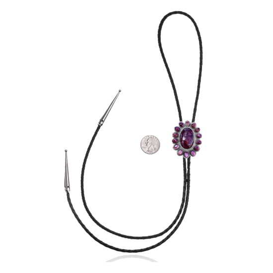 Flower .925 Sterling Silver Certified Authentic Handmade Navajo Native American Spiny Oyster Bolo Tie 34323 All Products NB180620190734 34323 (by LomaSiiva)