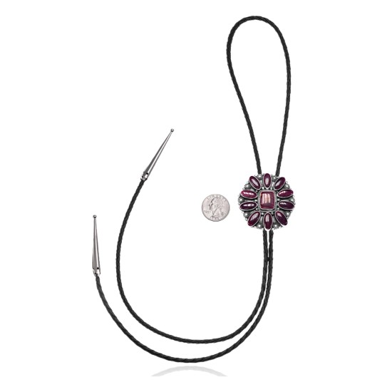 Flower .925 Sterling Silver Certified Authentic Handmade Navajo Native American Spiny Oyster Bolo Tie 34326 All Products NB180620190737 34326 (by LomaSiiva)