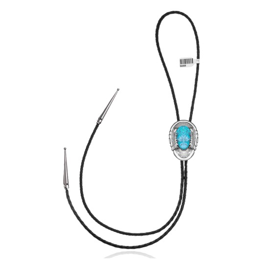 Feather .925 Sterling Silver Certified Authentic Handmade Navajo Native American  Natural Turquoise Bolo Tie 34331 All Products NB180620190740 34331 (by LomaSiiva)