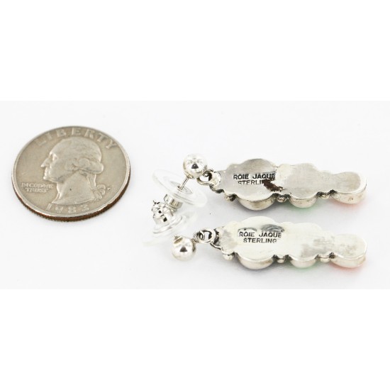 Handmade Navajo .925 Sterling Silver Dangle Earrings with Sugilite, Gaspeite and Spiny Oyster 27165-3 Handmade Navajo .925 Sterling Silver Dangle Earrings with Sugilite, Gaspeite and Spiny Oyster 27165-3