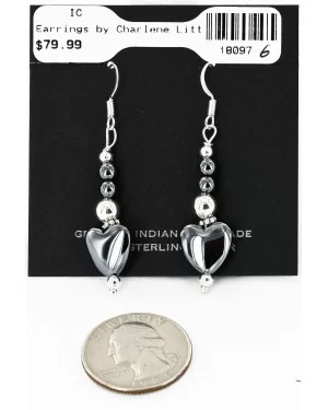 Certified Authentic Heart Navajo .925 Sterling Silver Hooks Natural Hematite Native American Earrings 18097-6 Certified Authentic Heart Navajo .925 Sterling Silver Hooks Natural Hematite Native American Earrings 18097-6