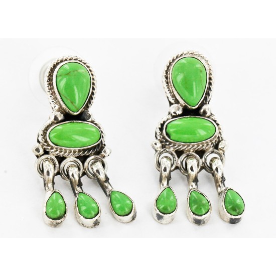 Certified Authentic Handmade Navajo .925 Sterling Silver Dangle Native American Earrings Natural Gaspeite 27166-4 Certified Authentic Handmade Navajo .925 Sterling Silver Dangle Native American Earrings Natural Gaspeite 27166-4