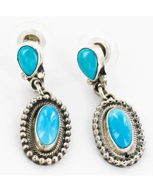 Certified Authentic Handmade Navajo .925 Sterling Silver Dangle Native American Earrings Natural Turquoise 27167-2 Certified Authentic Handmade Navajo .925 Sterling Silver Dangle Native American Earrings Natural Turquoise 27167-2