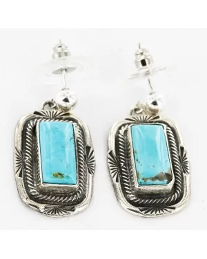 Certified Authentic Handmade Navajo .925 Sterling Silver Dangle Native American Earrings Natural Turquoise 27167-3 Certified Authentic Handmade Navajo .925 Sterling Silver Dangle Native American Earrings Natural Turquoise 27167-3