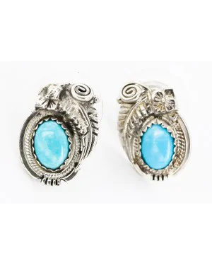 Certified Authentic Handmade Navajo .925 Sterling Silver Stud Native American Earrings Natural Turquoise 27169-1 Certified Authentic Handmade Navajo .925 Sterling Silver Stud Native American Earrings Natural Turquoise 27169-1