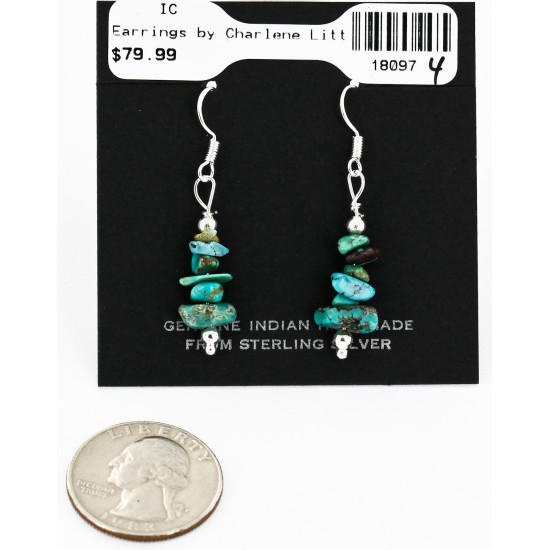 Certified Authentic Navajo .925 Sterling Silver Hooks Natural Turquoise Native American Earrings 18097-4 Certified Authentic Navajo .925 Sterling Silver Hooks Natural Turquoise Native American Earrings 18097-4