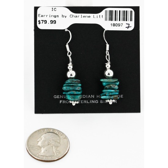 Certified Authentic Navajo .925 Sterling Silver Hooks Natural Turquoise Native American Earrings 18097-7 Certified Authentic Navajo .925 Sterling Silver Hooks Natural Turquoise Native American Earrings 18097-7
