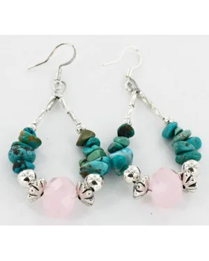Certified Authentic Navajo .925 Sterling Silver Hooks Natural Turquoise Pink Quartz Native American Earrings 18098-3 Certified Authentic Navajo .925 Sterling Silver Hooks Natural Turquoise Pink Quartz Native American Earrings 18098-3
