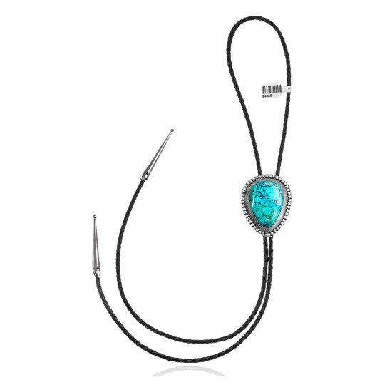 Swirl .925 Sterling Silver Certified Authentic Handmade Navajo Native American Natural Turquoise Bolo Tie 34338 All Products NB180620190745 34338 (by LomaSiiva)