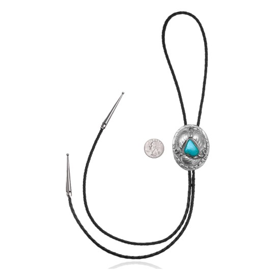 Leaf .925 Sterling Silver Certified Authentic Handmade Navajo Native American Natural Turquoise Bolo Tie 34339 All Products NB180620190746 34339 (by LomaSiiva)