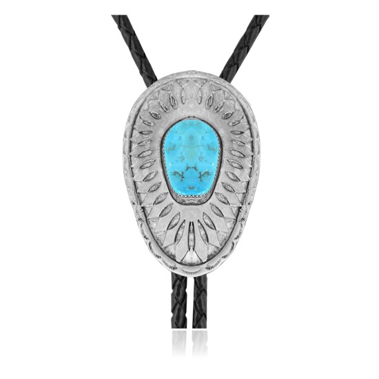 Sun .925 Sterling Silver Certified Authentic Handmade Navajo Native American Natural Turquoise Bolo Tie 34341 All Products NB180620190747 34341 (by LomaSiiva)
