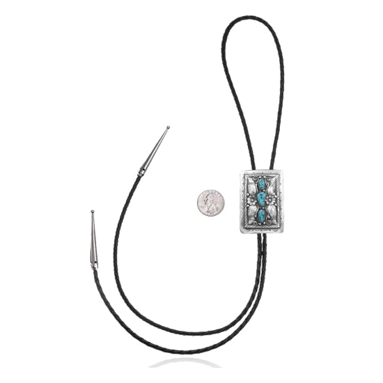 Flower Leaf .925 Sterling Silver Certified Authentic Handmade Navajo Native American Natural Turquoise Bolo Tie 34344 Flower Leaf .925 Sterling Silver Certified Authentic Handmade Navajo Native American Natural Turquoise Bolo Tie 34344