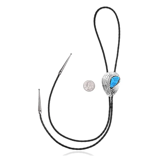 Leaf Swirl .925 Sterling Silver Certified Authentic Handmade Navajo Native American Natural Turquoise Bolo Tie 34366 Leaf Swirl .925 Sterling Silver Certified Authentic Handmade Navajo Native American Natural Turquoise Bolo Tie 34366