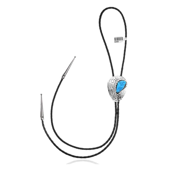 Leaf Swirl .925 Sterling Silver Certified Authentic Handmade Navajo Native American Natural Turquoise Bolo Tie 34366 Leaf Swirl .925 Sterling Silver Certified Authentic Handmade Navajo Native American Natural Turquoise Bolo Tie 34366