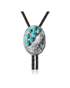 Flower Leaf .925 Sterling Silver Certified Authentic Handmade Navajo Native American Natural Turquoise Bolo Tie 34368 Flower Leaf .925 Sterling Silver Certified Authentic Handmade Navajo Native American Natural Turquoise Bolo Tie 34368