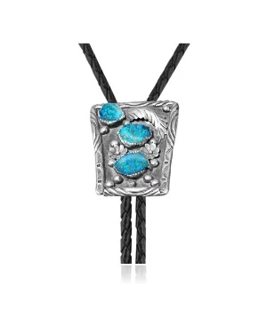 Flower Leaf .925 Sterling Silver Certified Authentic Handmade Navajo Native American Natural Turquoise Bolo Tie 34369 Flower Leaf .925 Sterling Silver Certified Authentic Handmade Navajo Native American Natural Turquoise Bolo Tie 34369