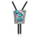 Flower Leaf .925 Sterling Silver Certified Authentic Handmade Navajo Native American Natural Turquoise Bolo Tie 34369