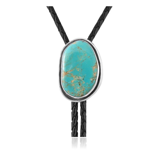 Handmade Certified Authentic Navajo .925 Sterling Silver Native American Natural Turquoise Bolo Tie 34377